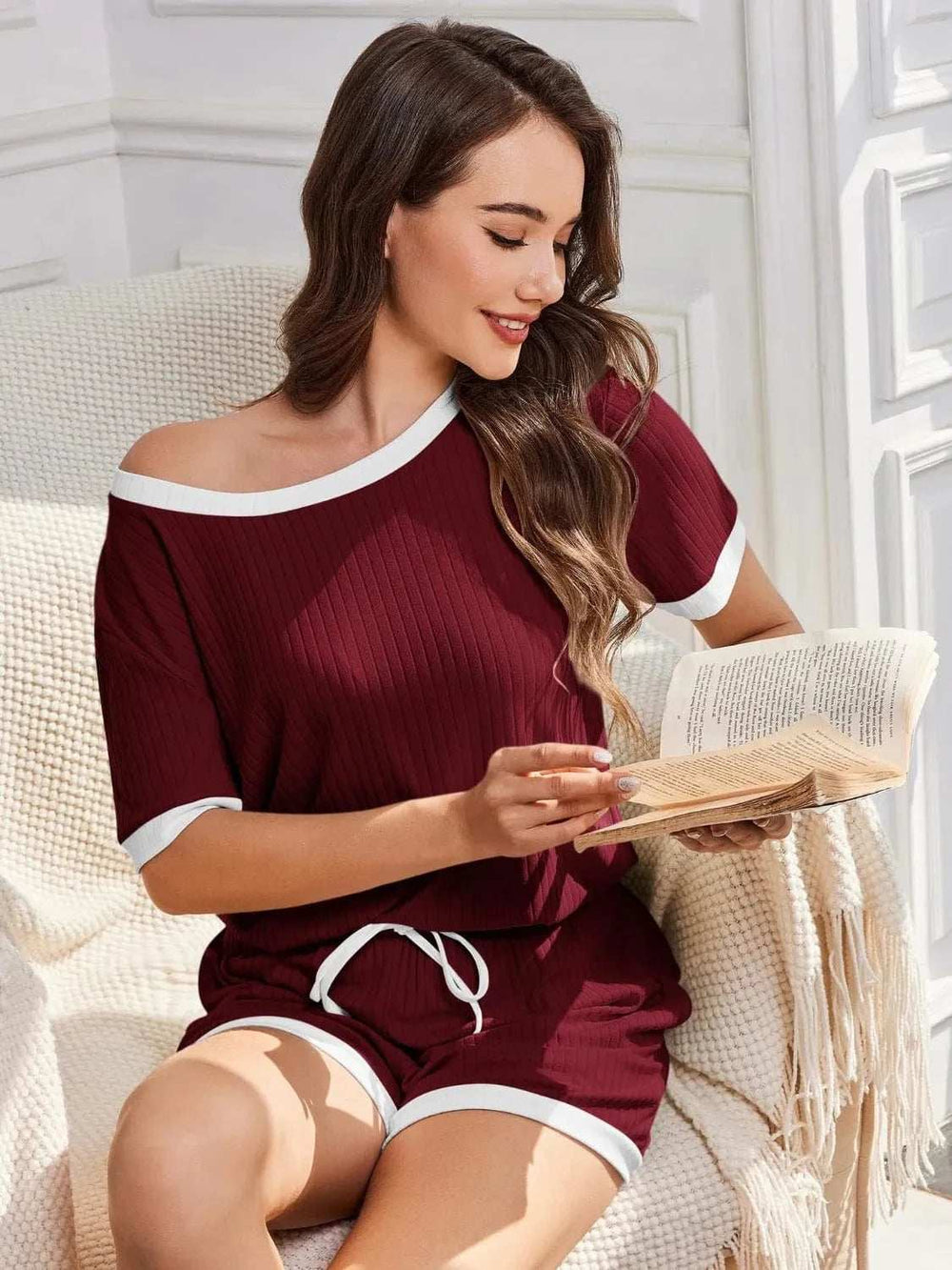 Ribbed Round Neck Top and Shorts Set - Trendsi - Flyclothing LLC