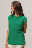 BiBi Patch Pocket Cap Sleeve Sweater Top - Trendsi - Flyclothing LLC