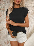 Round Neck Cap Sleeve Knit Top - Trendsi - Flyclothing LLC