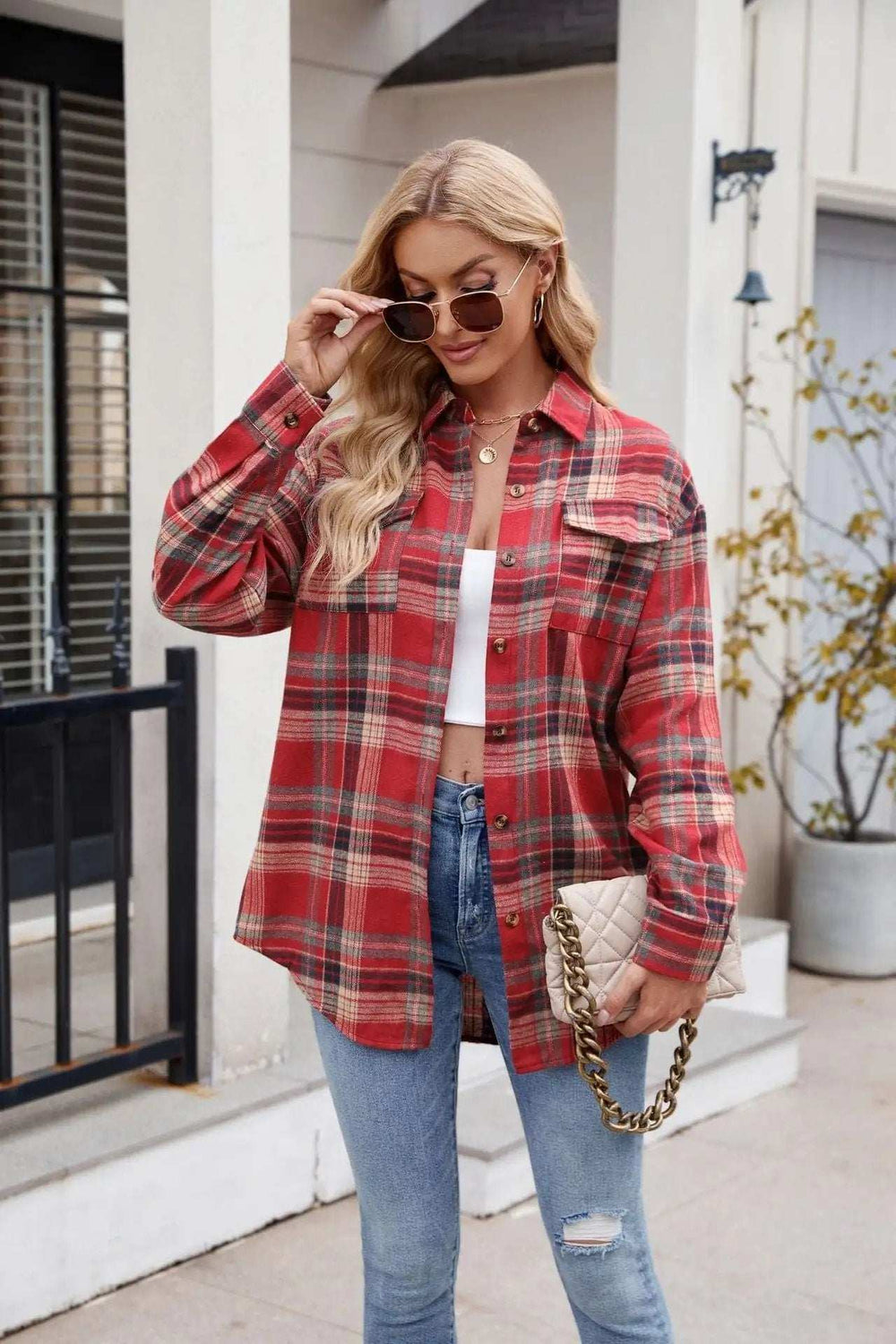 Plaid Button Up Long Sleeve Shirt - Trendsi - Flyclothing LLC