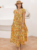 Plus Size Printed V-Neck Flutter Sleeve Tie Waist Maxi Dress - Trendsi - Flyclothing LLC