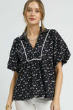 Umgee Bow Print Puff Sleeve Blouse - Trendsi - Flyclothing LLC
