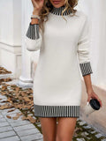 Striped Mock Neck Long Sleeve Sweater Dress - Trendsi - Flyclothing LLC