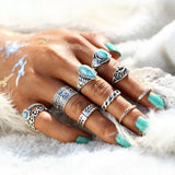 Artificial Turquoise Alloy Ring 10-Piece Set - Trendsi - Flyclothing LLC