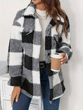 Plaid Button Up Long Sleeve Fuzzy Outerwear - Trendsi - Flyclothing LLC