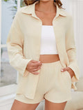Button Up Long Sleeve Top and Shorts Set - Trendsi - Flyclothing LLC