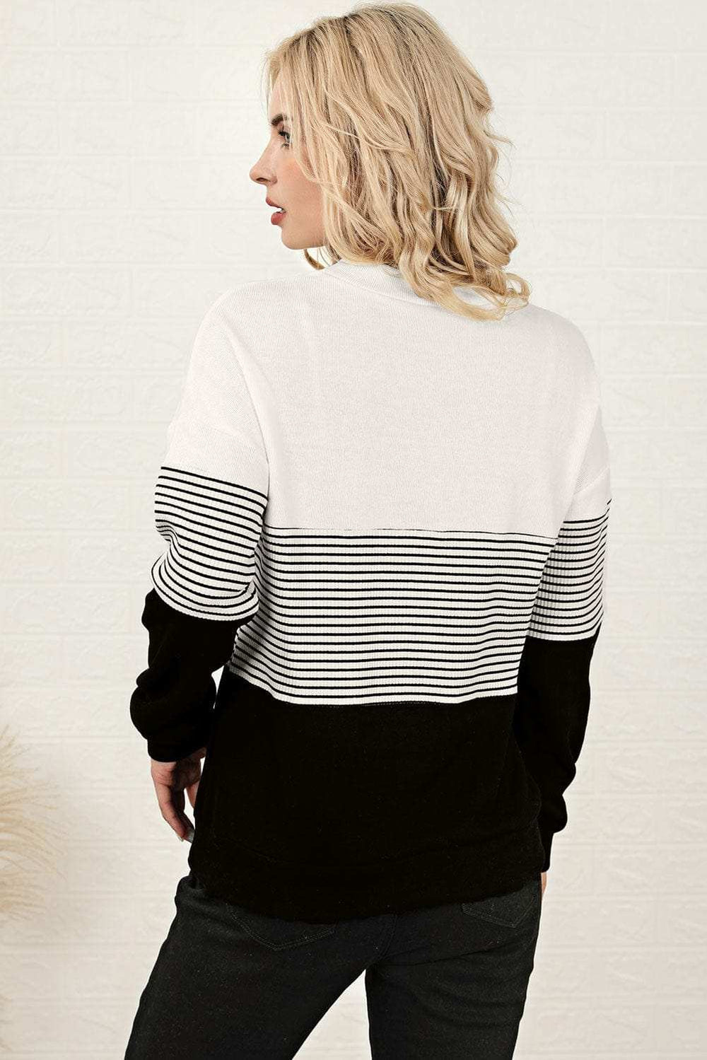 Striped Color Block Long Sleeve Knit Top - Trendsi - Flyclothing LLC