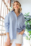 First Love Striped Button Down High-Low Hem Shirt - Trendsi - Flyclothing LLC