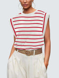 Striped Round Neck Cap Sleeve T-Shirt - Trendsi - Flyclothing LLC