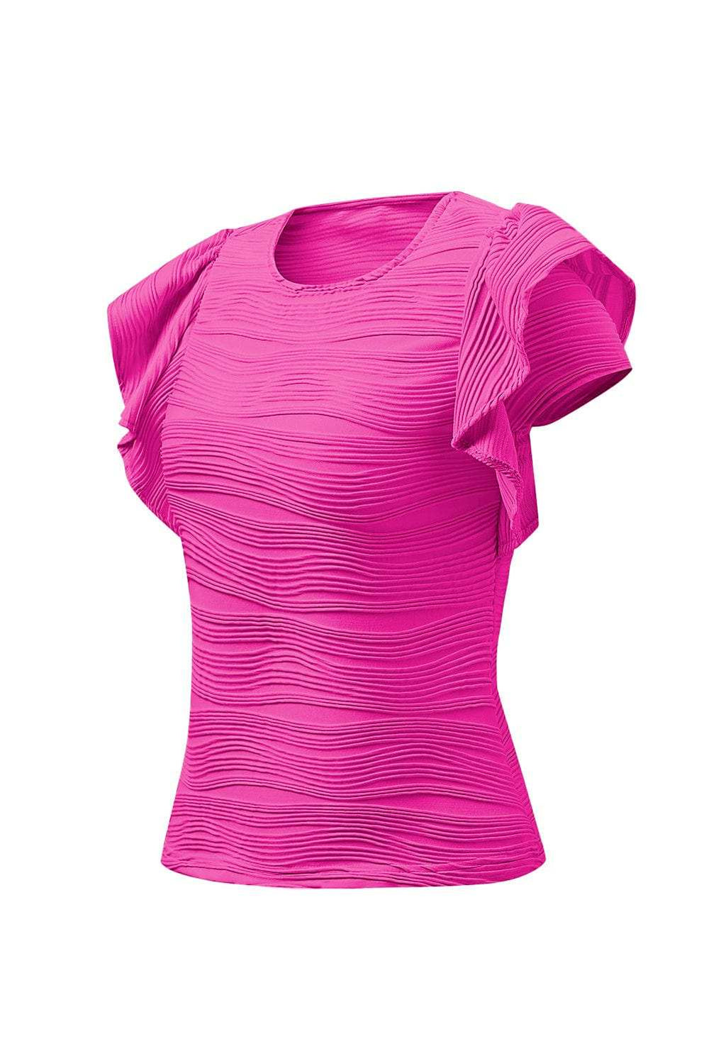 Textured Round Neck Cap Sleeve Top - Trendsi - Flyclothing LLC