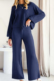 Round Neck Long Sleeve Top and Pants Set - Trendsi - Flyclothing LLC