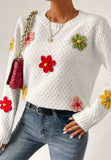 Crochet Flower Round Neck Long Sleeve Sweater - Trendsi - Flyclothing LLC