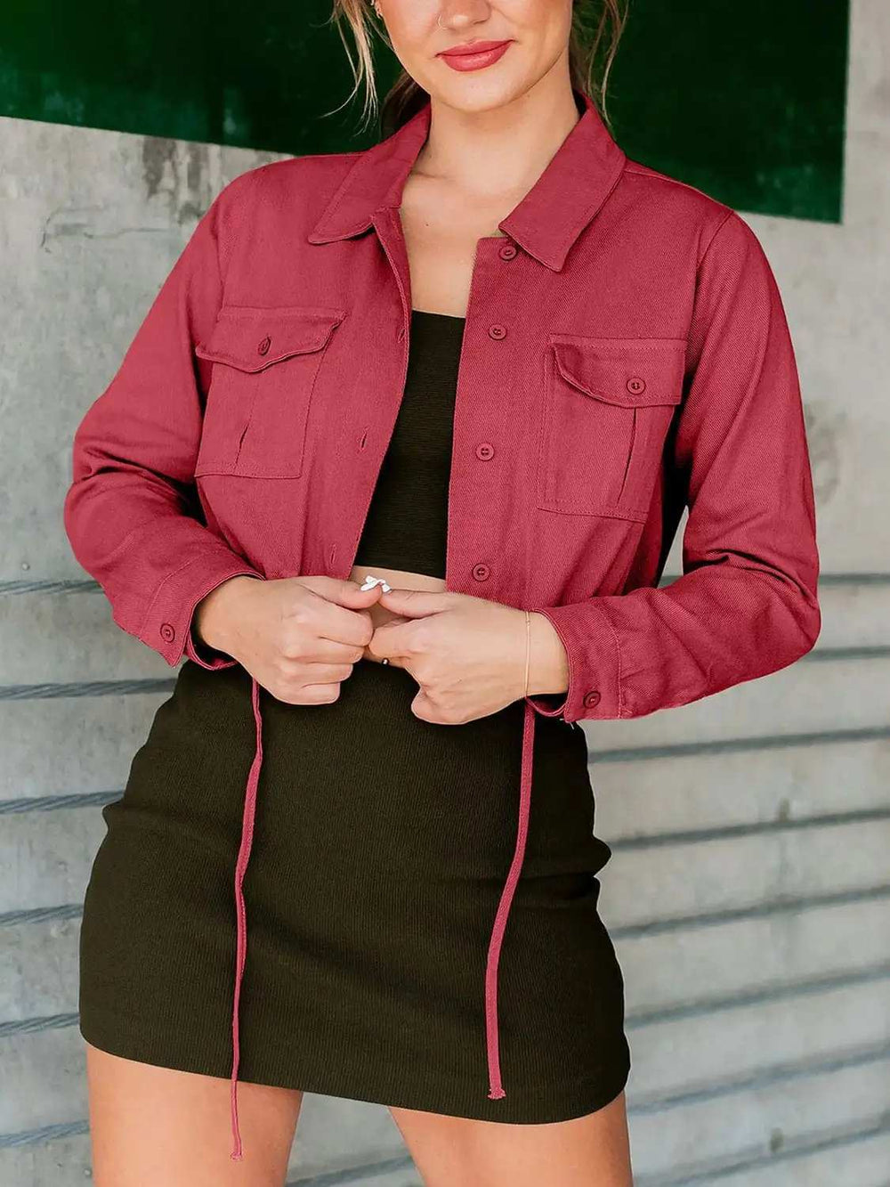 Button Up Long Sleeve Jacket - Trendsi - Flyclothing LLC