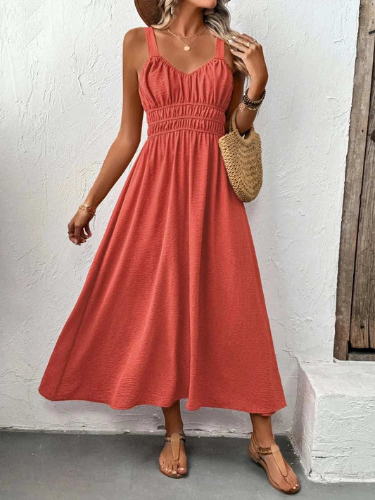 V-Neck Wide Strap Midi Cami Dress - Trendsi - Flyclothing LLC
