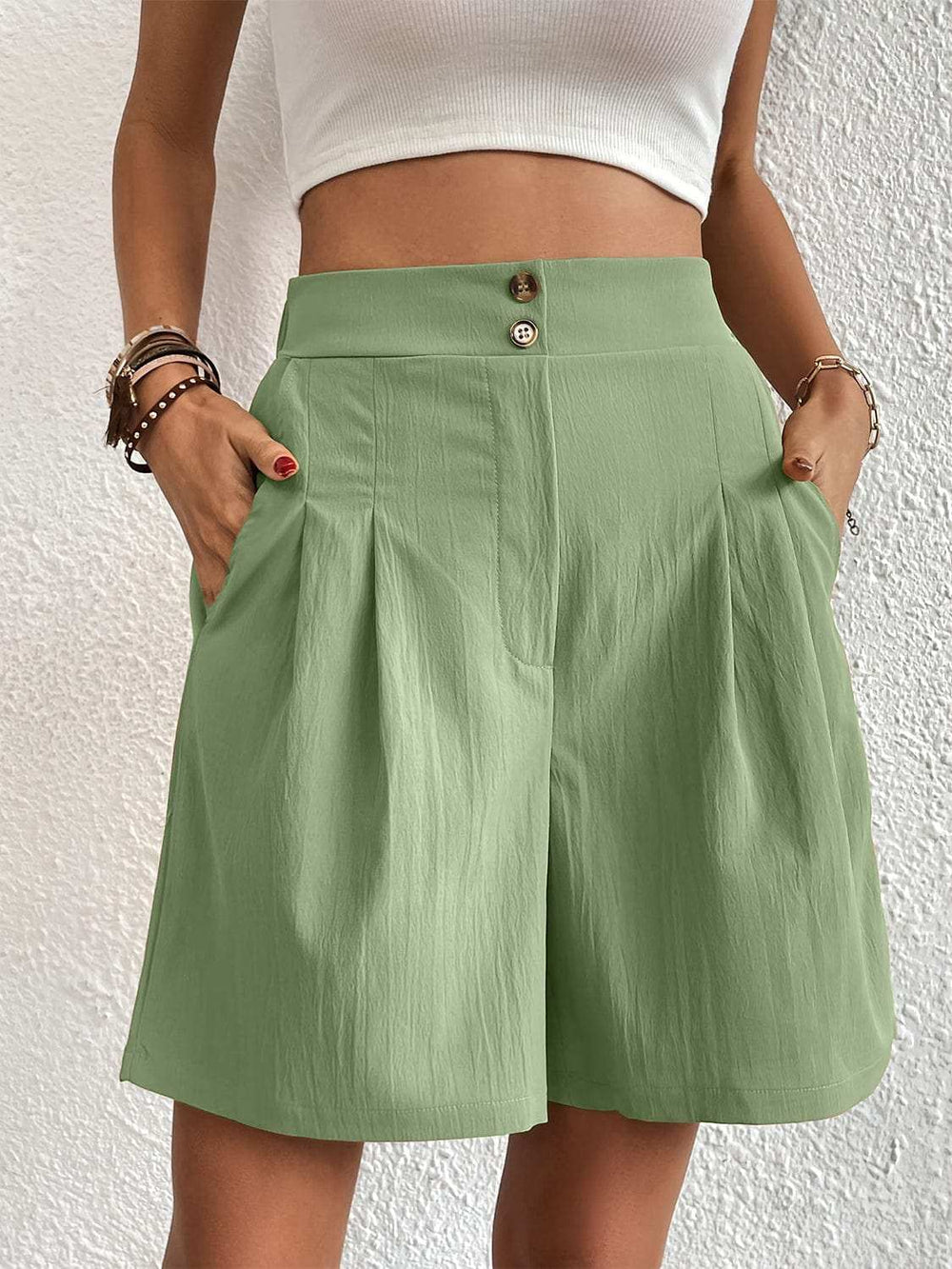 Pocketed Half Elastic Waist Shorts - Trendsi - Flyclothing LLC