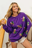 BiBi Fleur De Lis Sequin Patches Mardi Gras Sweatshirt - Trendsi - Flyclothing LLC