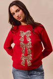 SO ME Sequins Bow Ribbon Embellished Christmas Sweater - Trendsi - Flyclothing LLC