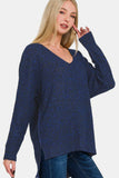 Zenana High-Low Center Seam V-Neck Sweater - Trendsi - Flyclothing LLC
