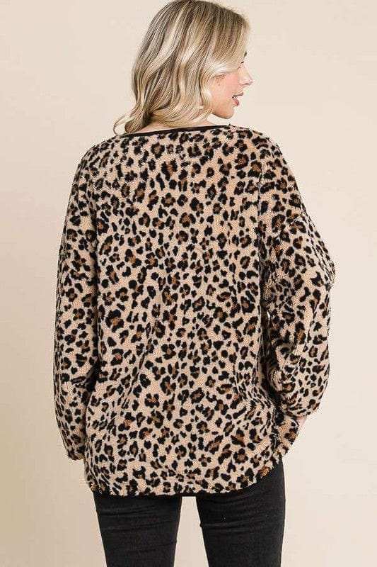 Culture Code Leopard Faux Fur Round Neck Top - Trendsi - Flyclothing LLC