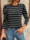 Full Size Striped Round Neck Puff Sleeve T-Shirt - Trendsi - Flyclothing LLC
