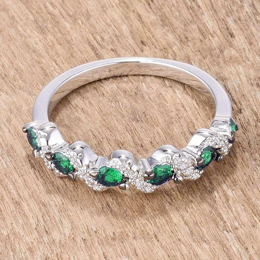 .18Ct Rhodium and Hematite Plated S Shape Emerald Green and Clear CZ Half Eternity Band - JGI - Flyclothing LLC