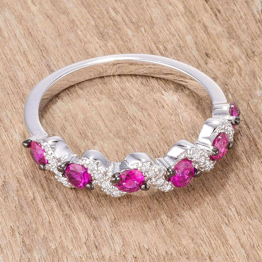 .18Ct Rhodium and Hematite Plated S Shape Fuchsia and Clear CZ Half Eternity Band - JGI - Flyclothing LLC