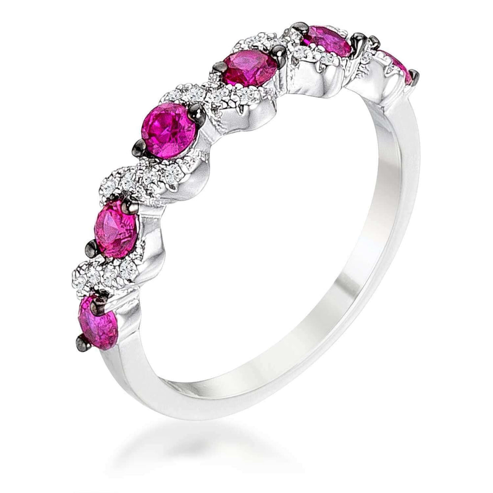 .18Ct Rhodium and Hematite Plated S Shape Fuchsia and Clear CZ Half Eternity Band - JGI - Flyclothing LLC