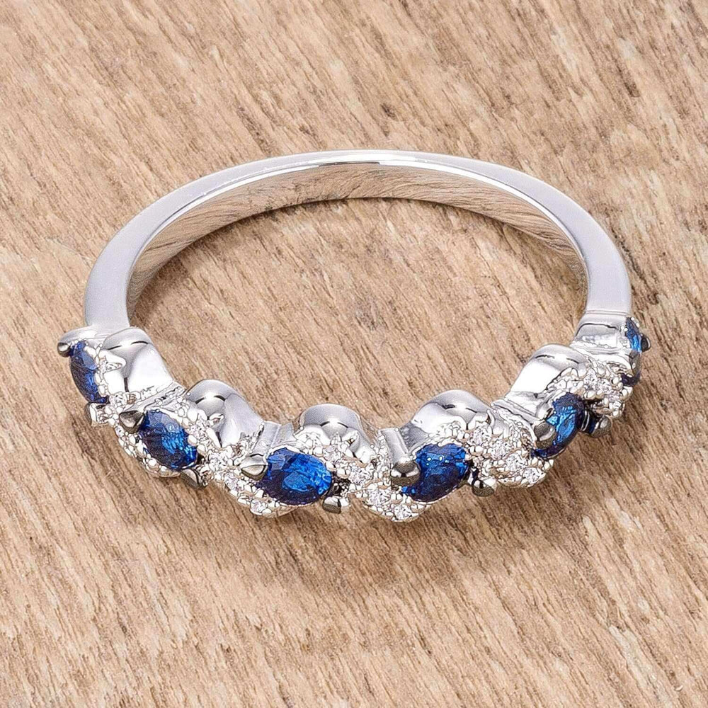 .18Ct Rhodium and Hematite Plated S Shape Sapphire Blue and Clear CZ Half Eternity Band - JGI - Flyclothing LLC