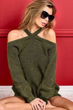BiBi Mineral Washed Cold Shoulder Sweater - Trendsi - Flyclothing LLC