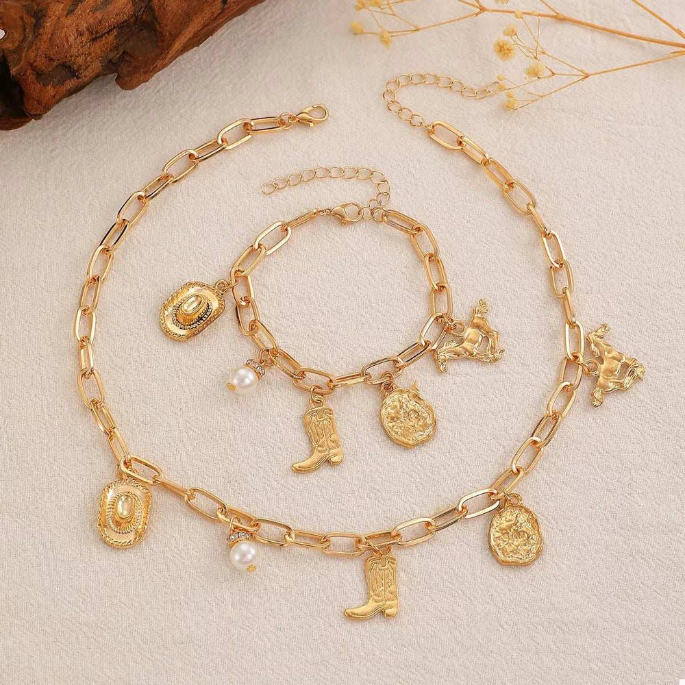 18K Gold-Plated Charm Necklace and Bracelet Jewelry Set - Trendsi - Flyclothing LLC