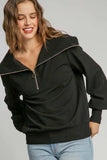 Umgee Full Size Ribbed Knit Half Zipper Sweatshirt Plus Size - Trendsi - Flyclothing LLC