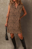Leopard Johnny Collar Sleeveless Mini Dress - Trendsi - Flyclothing LLC