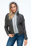 YMI Faux Layered Double-Zipper Jacket with Fuzzy Hood - Trendsi - Flyclothing LLC