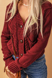 Cable-Knit Button Down V-Neck Cardigan - Trendsi - Flyclothing LLC