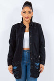 American Bazi Distressed Button Up Long Sleeve Denim Jacket - Trendsi - Flyclothing LLC