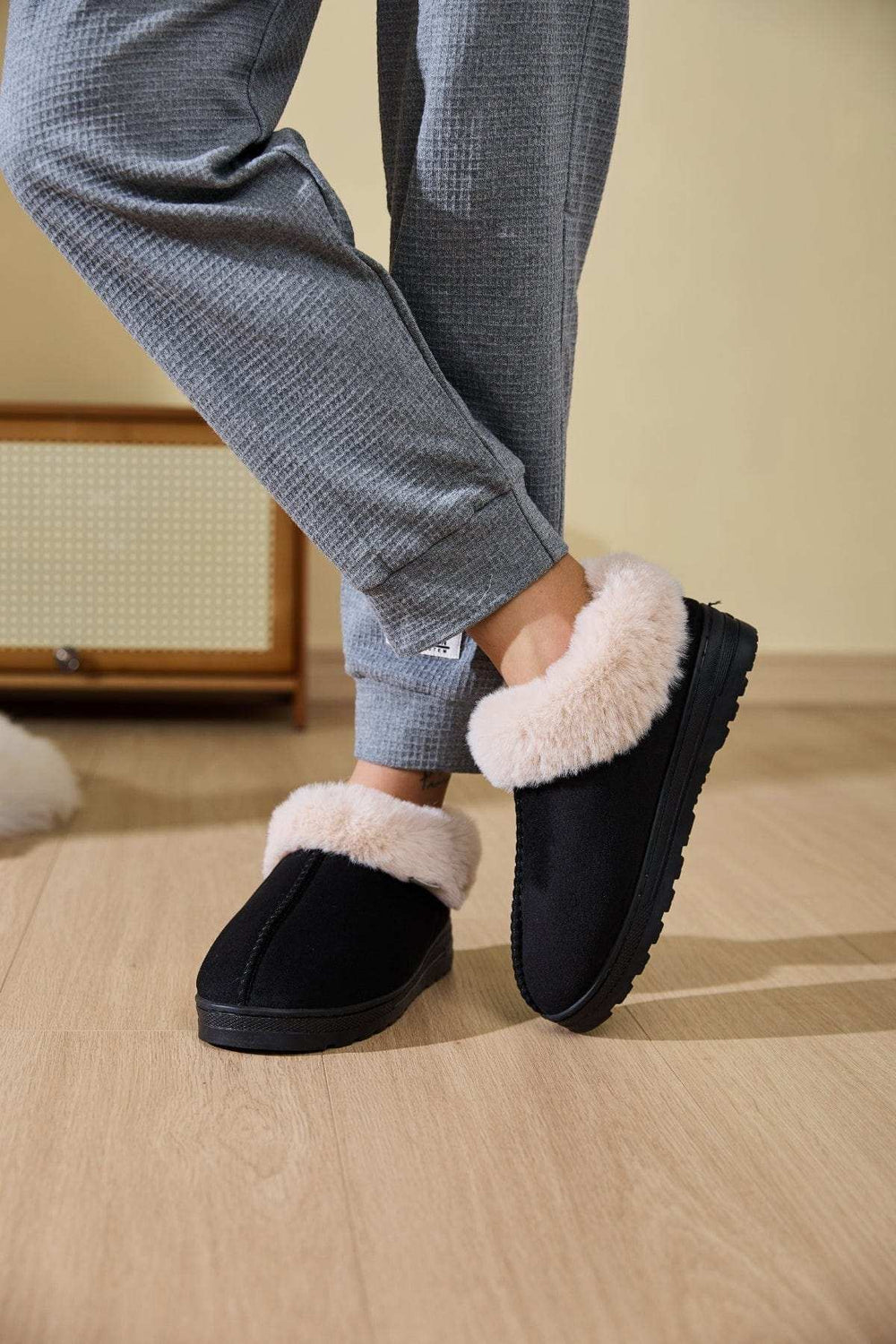 Faux Fur Round Toe Platform Slippers - Trendsi - Flyclothing LLC