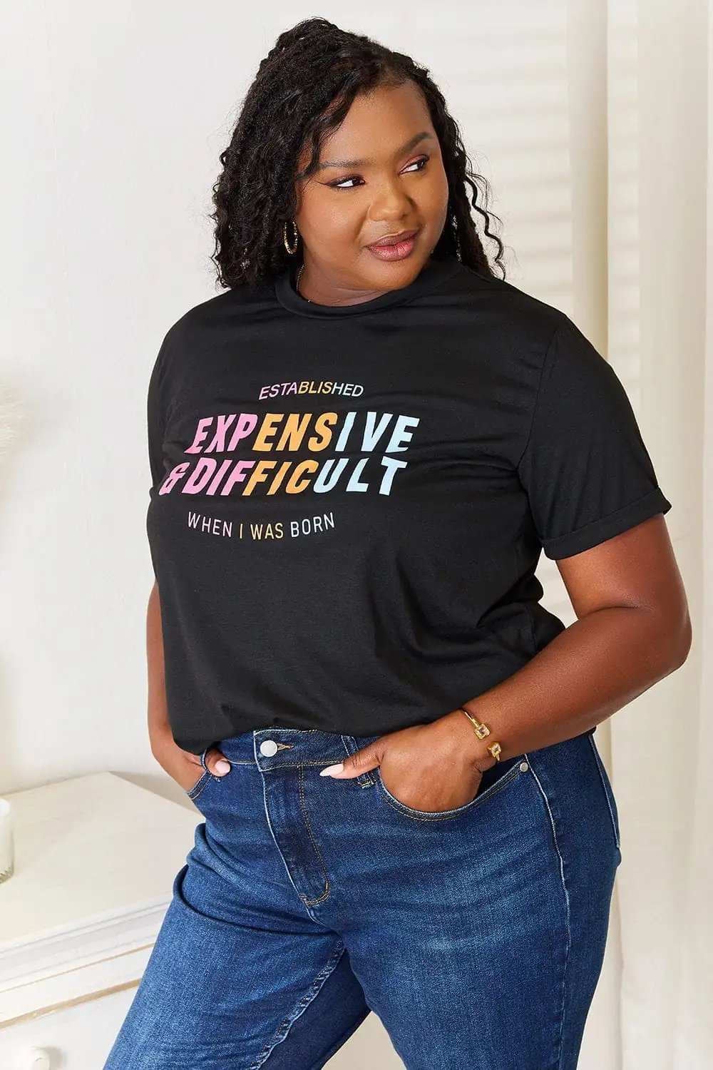 Simply Love Slogan Graphic Cuffed Sleeve T-Shirt - Trendsi - Flyclothing LLC