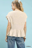 Umgee Linen Blend Smocked Peplum Blouse - Trendsi - Flyclothing LLC