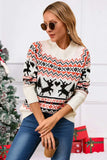 Angel Wings Reindeer Round Neck Long Sleeve Sweater - Trendsi - Flyclothing LLC