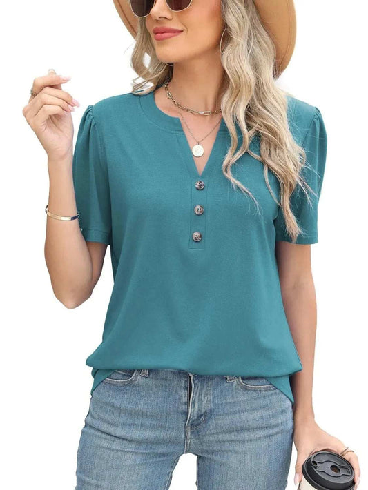 Notched Short Sleeve T-Shirt - Trendsi - Flyclothing LLC