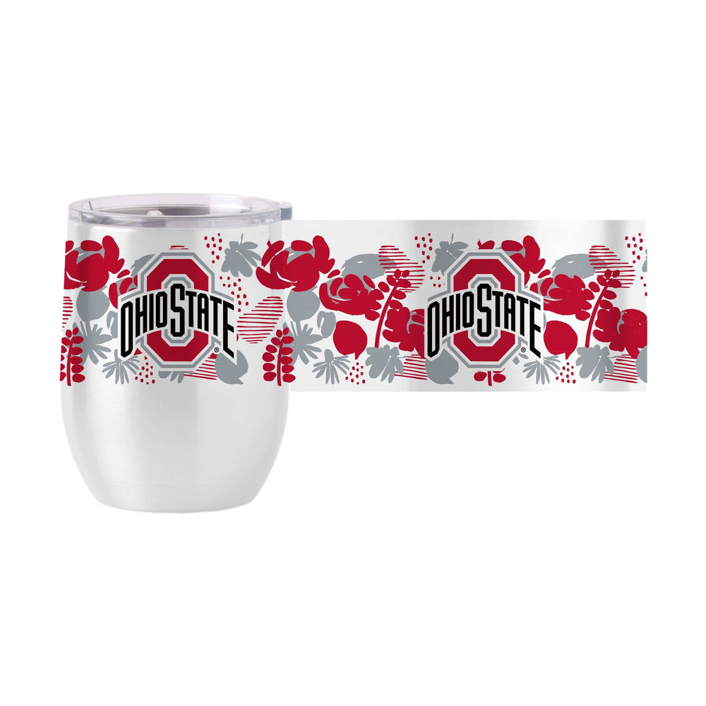Ohio State 16oz Floral Stainless Curved Beverage - Logo Brands - Flyclothing LLC