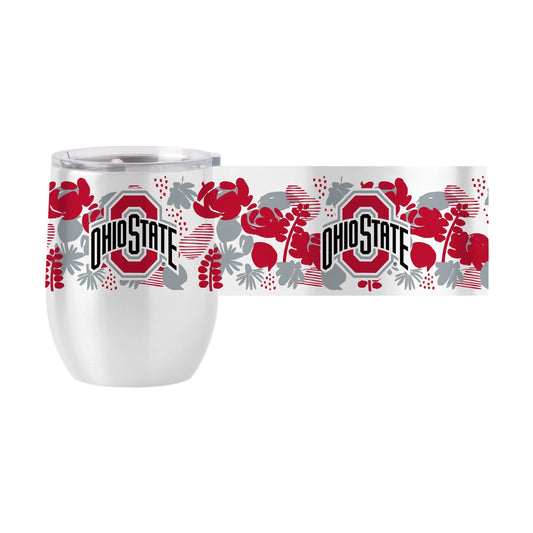 Ohio State 16oz Floral Stainless Curved Beverage - Logo Brands - Flyclothing LLC