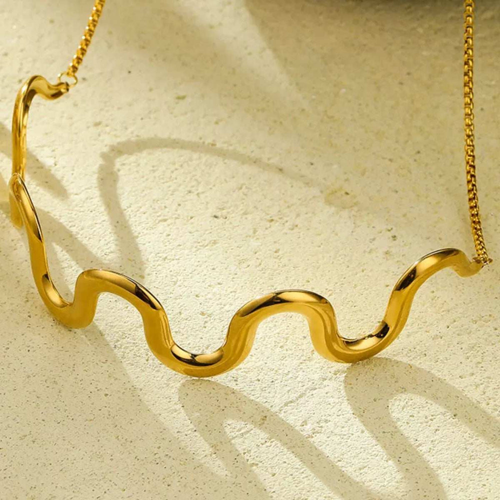18K Gold-Plated Wave Necklace - Trendsi - Flyclothing LLC