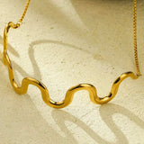 18K Gold-Plated Wave Necklace - Trendsi - Flyclothing LLC