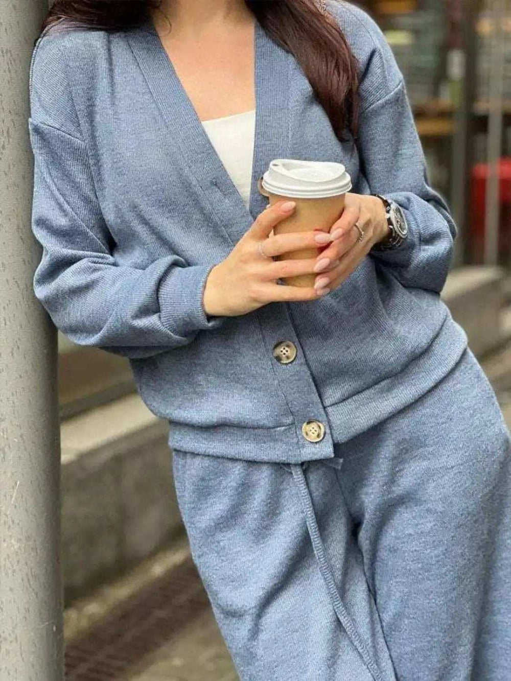 Full Size Button Up Long Sleeve Top and Pants Set - Trendsi - Flyclothing LLC