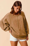 SO ME Loose Fit Exposed Seam Slouchy Boucle Sweater - Trendsi - Flyclothing LLC