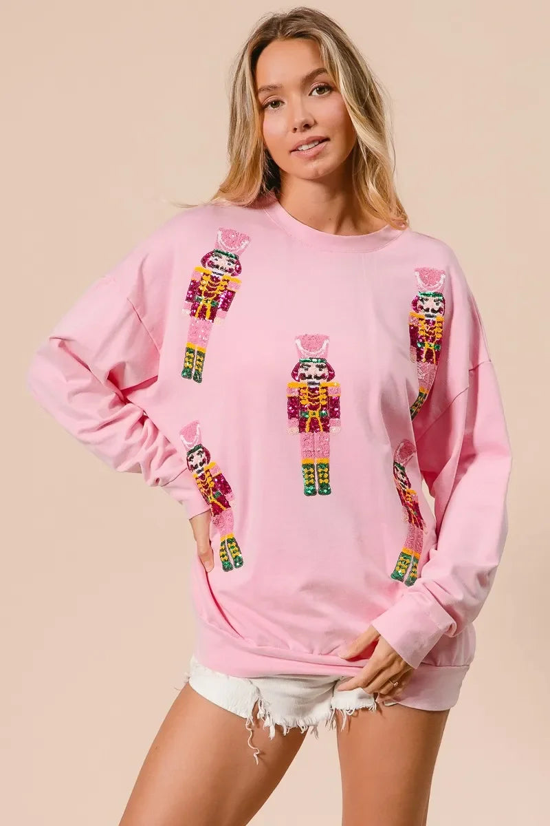 BiBi Sequin Nutcrackers Embroidery Christmas Sweatshirt - Trendsi - Flyclothing LLC
