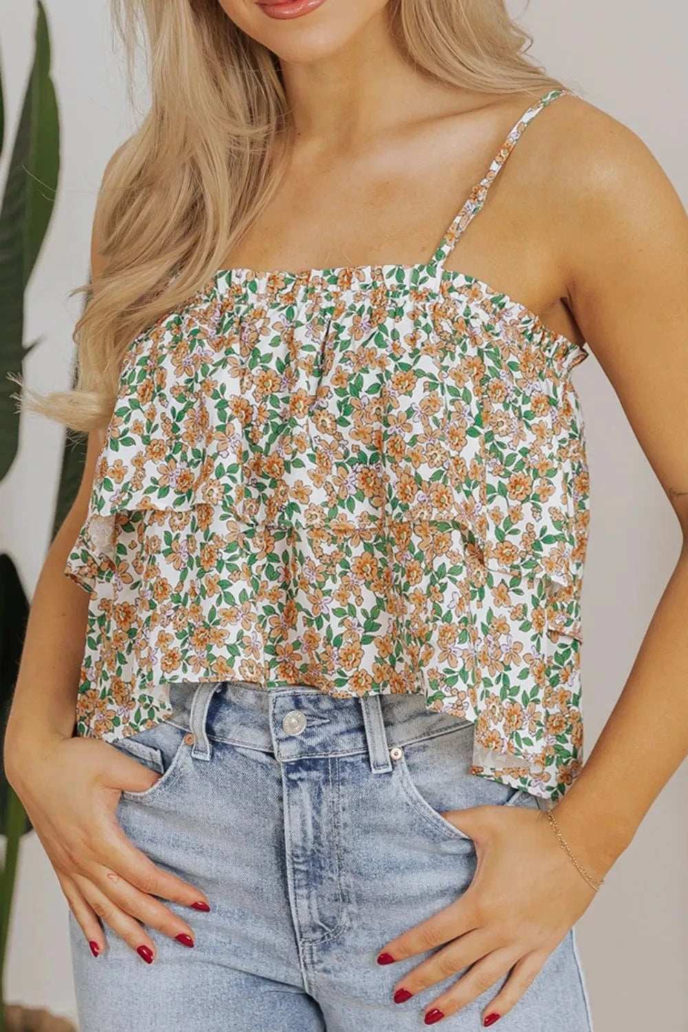 Floral Spaghetti Strap Ruffled Cami - Trendsi - Flyclothing LLC