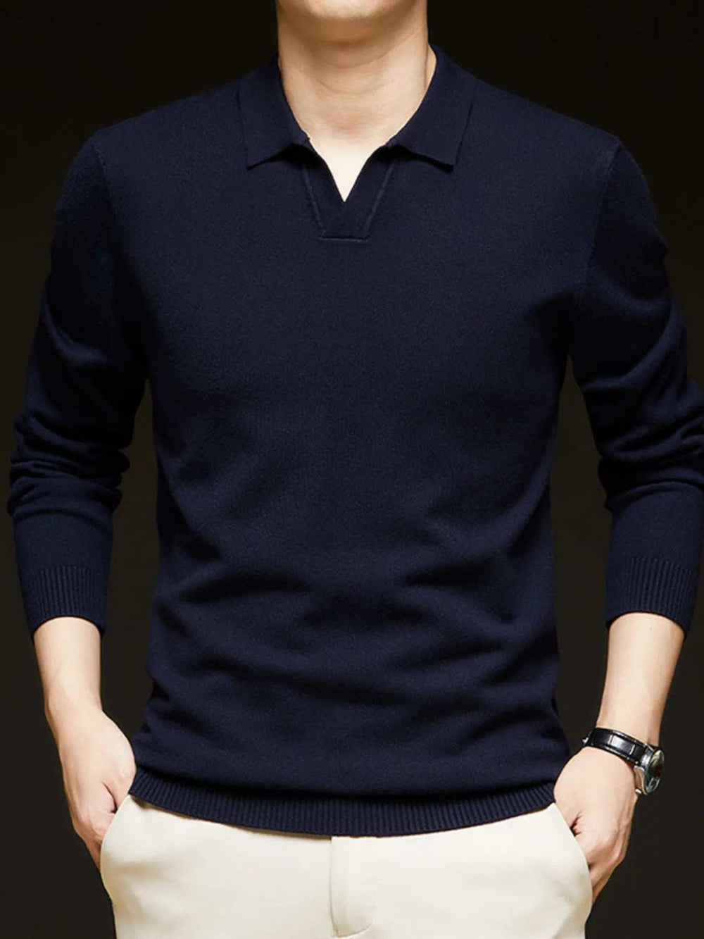 Men's Full Size Collared Neck Long Sleeve Polo Plus Size - Trendsi - Flyclothing LLC