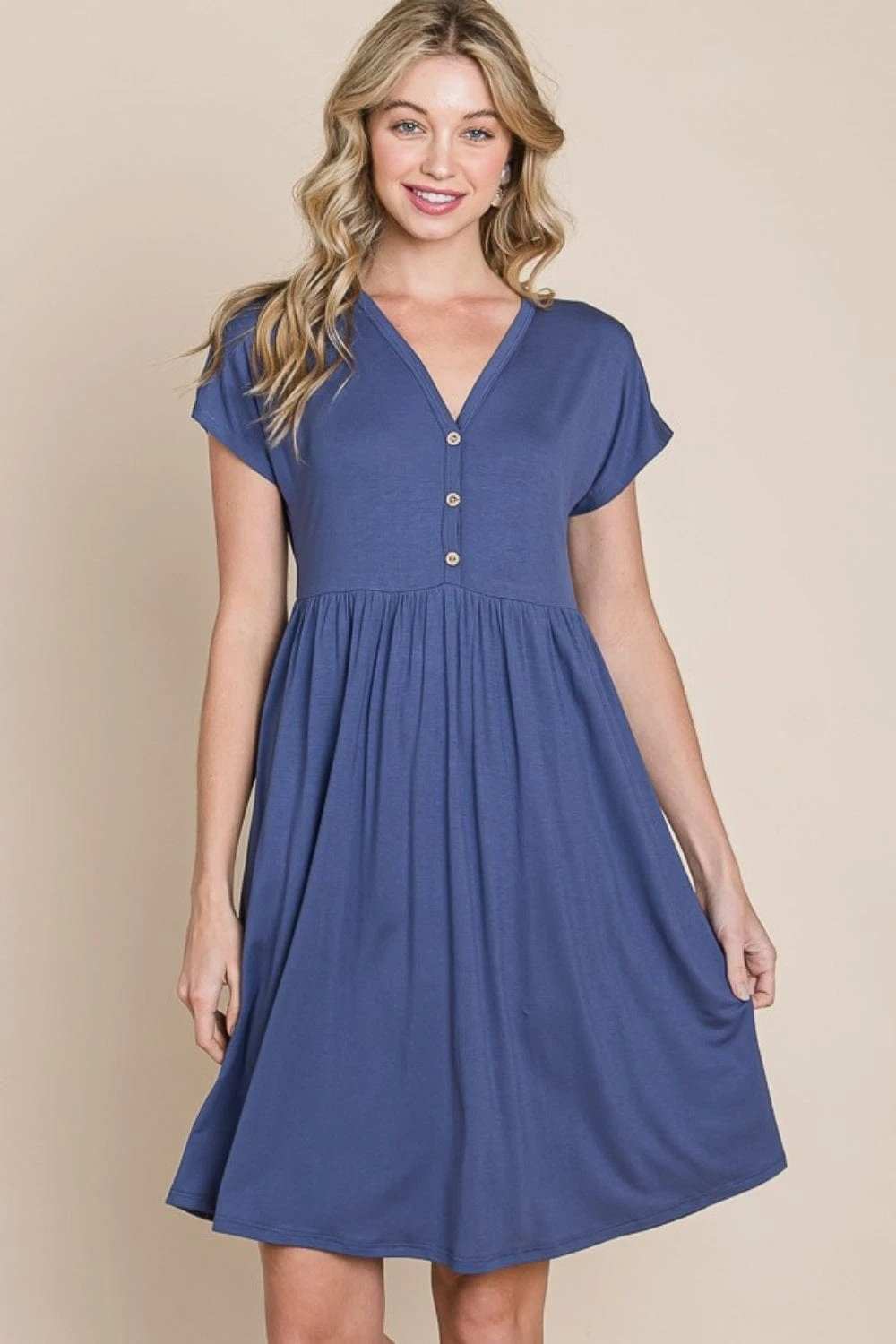BOMBOM V-Neck Short Sleeve Dress - Trendsi - Flyclothing LLC